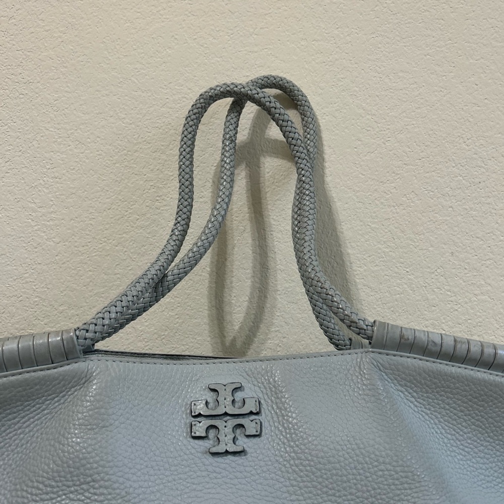 Tory Burch Taylor Tote Seltzer Blue Leather Bag Travel Business Magnetic Clasp. - Picture 4 of 12